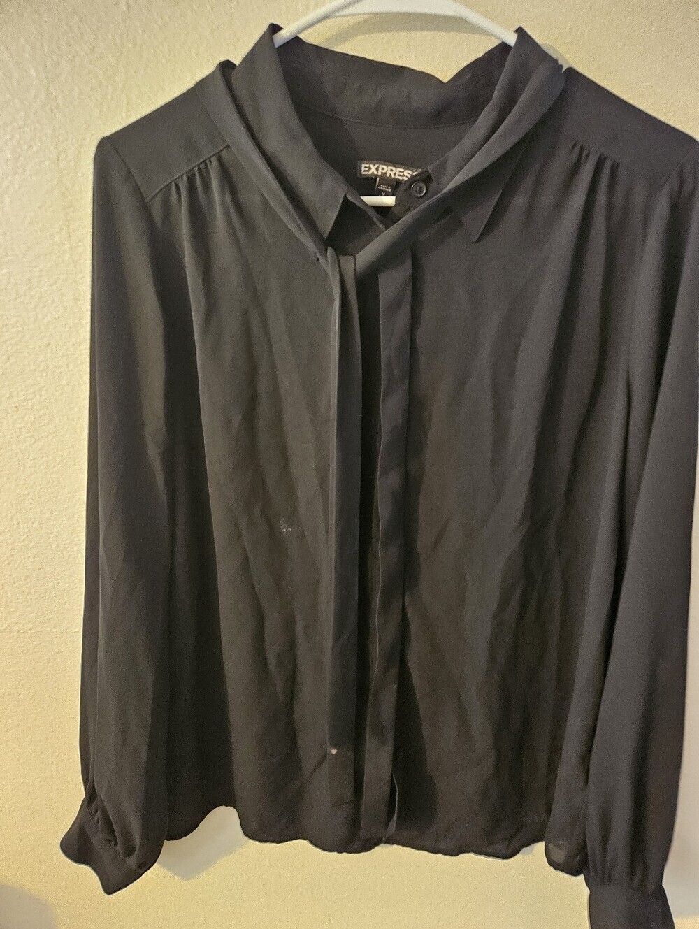 Express Womans Sheer Long Sleeve Black Blouse Size M - Picture 7 of 12